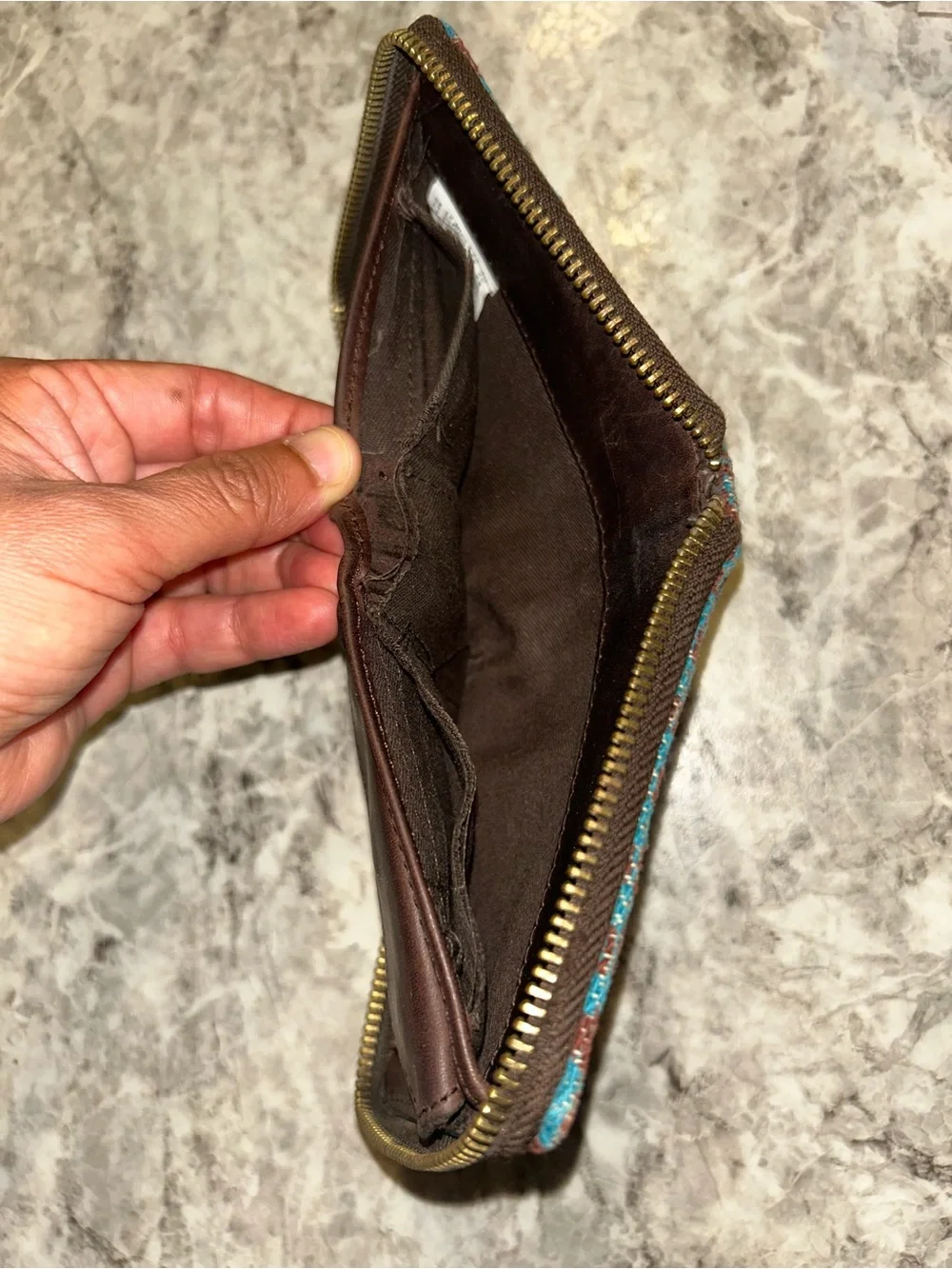 Pendleton Wyeth Trail Zip Wallet Wool Leather Turquoise Geometric